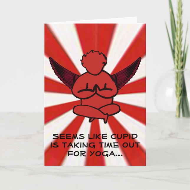 Cartes Pour Fêtes Annuelles Cupid Doing Yoga - Funny Valentine's Card (Devant)