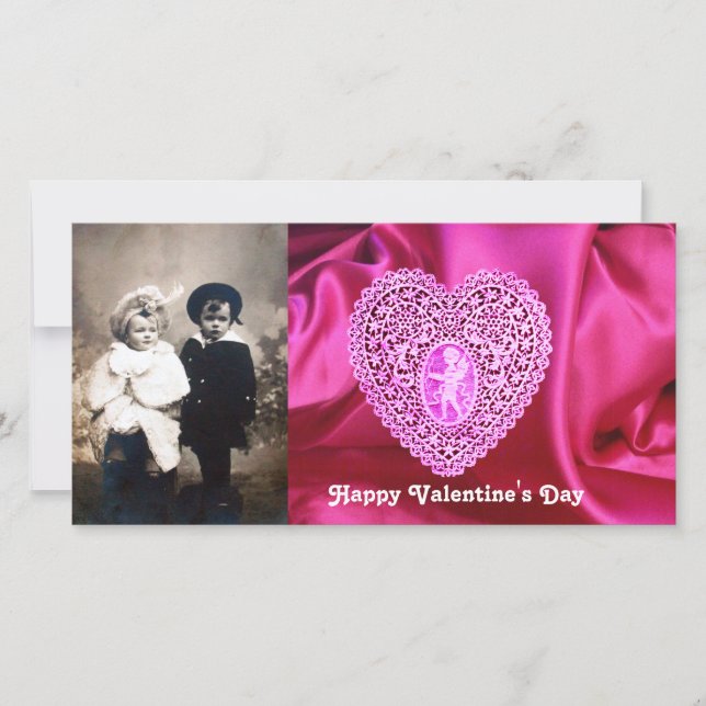 Cartes Pour Fêtes Annuelles CUPID LACE COEUR SOIE FUCHSIA VÊTEMENT, Violet ros (Devant)