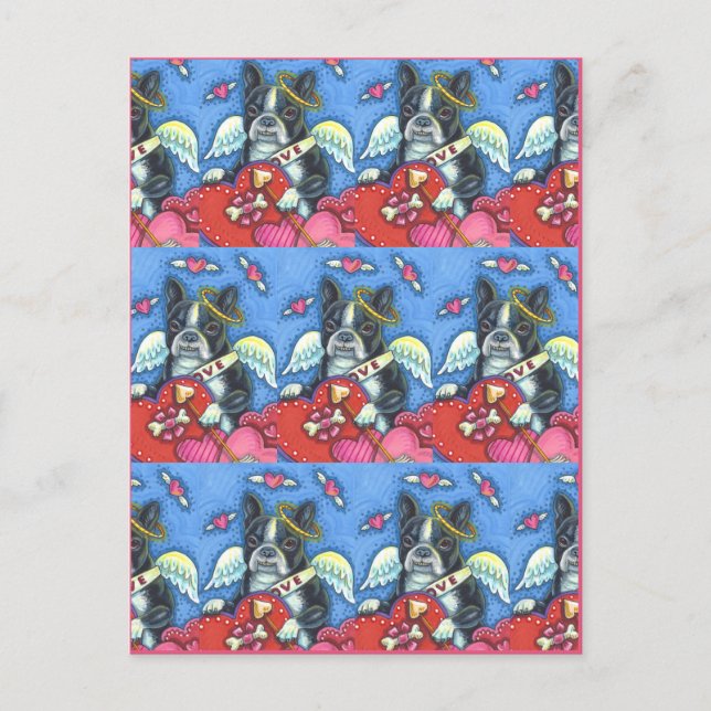 CARTES POUR FÊTES ANNUELLES CUPIDE DE TERRIER DE BOSTON BLANC, VALENTINE DE CH (Devant)