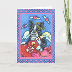 CARTES POUR FÊTES ANNUELLES CUPIDE DE TERRIER DE BOSTON BLANC, VALENTINE DE CH