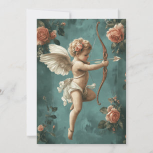 Cartes Pour Fêtes Annuelles Cupidon et Roses de style vintage