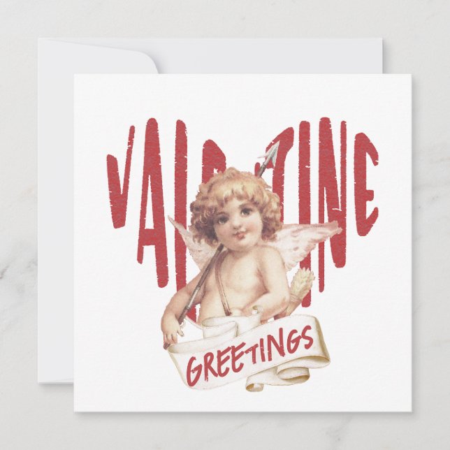 Cartes Pour Fêtes Annuelles Cupidon Valentine salutations Red Heart Amour Vint (Devant)