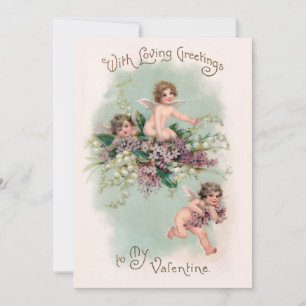Cartes Pour Fêtes Annuelles Cupidons à ailes vintages et Violets Saint-Valenti