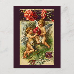 Cartes Pour Fêtes Annuelles Cupidons et oeillets Vintage Valentine