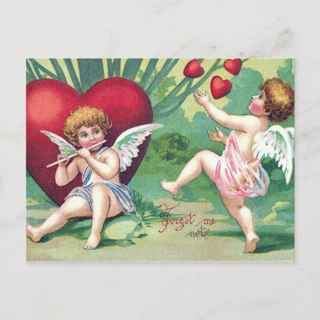 Cartes Pour Fêtes Annuelles Cupidons Joueurs Rétro Maigre Coeurs Valentin Vint (Devant)