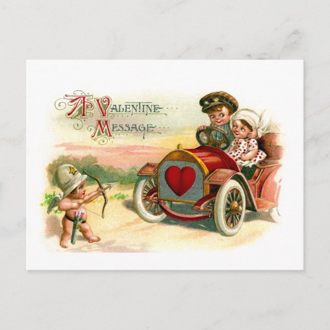 Cartes Pour Fêtes Annuelles Cupid's Arrow Points at Couple in Car (Devant)