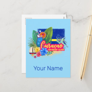 Cartes Pour Fêtes Annuelles Curaçao voiture rétro île caraïbe avec tortue vint