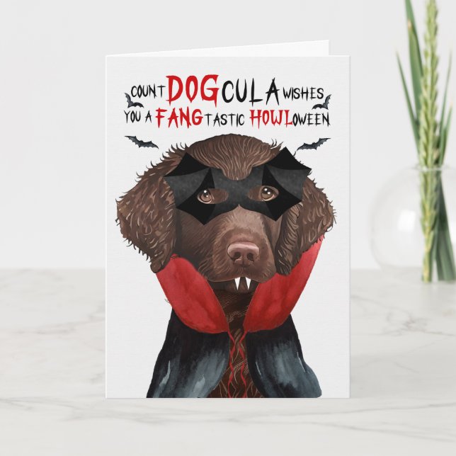 Cartes Pour Fêtes Annuelles Curly Coat Retriever drôle nombre DOGcula Hallowee (Devant)