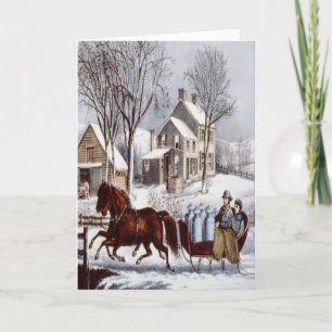 Cartes Pour Fêtes Annuelles Currier vintage et hiver hippomobile d'Ives Sleigh