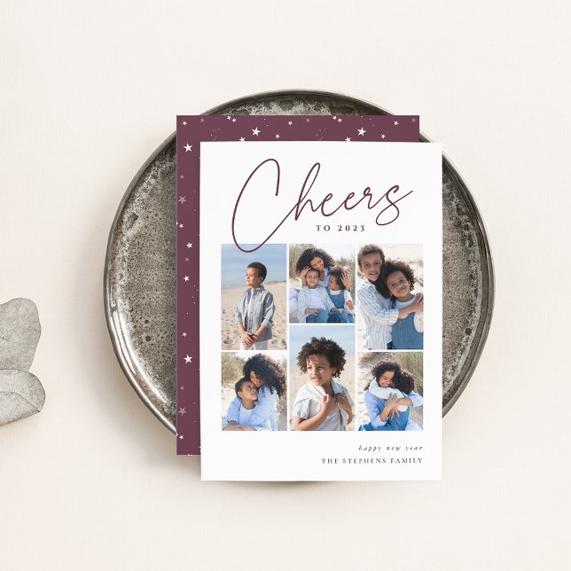 Cartes Pour Fêtes Annuelles Cursif 6 Photo Collage Nouvel An (Créateur téléchargé)