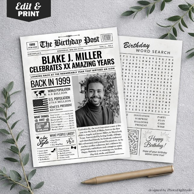 Cartes Pour Fêtes Annuelles Custom Back in 1999 Newspaper Birthday Card, Trend (Custom Back in 1999 Newspaper Birthday Card, Trend Holiday Card)