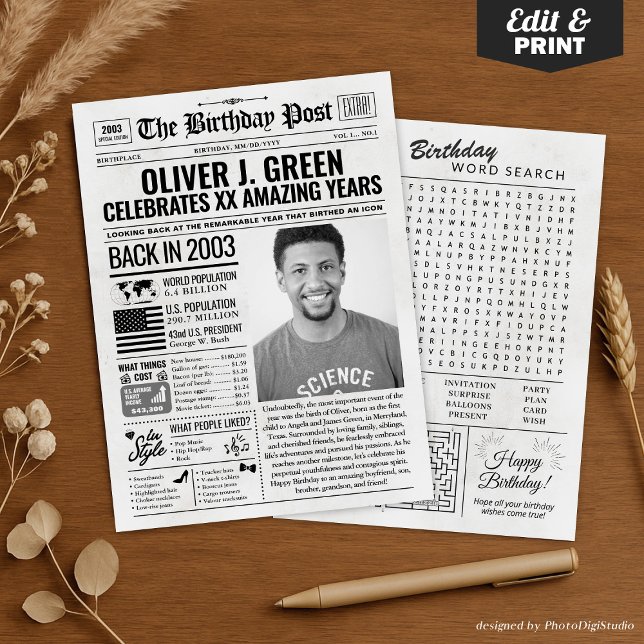 Cartes Pour Fêtes Annuelles Custom Back in 2003 Newspaper Birthday Card, Trend (Custom Back in 2003 Newspaper Birthday Card, Trend Holiday Card)