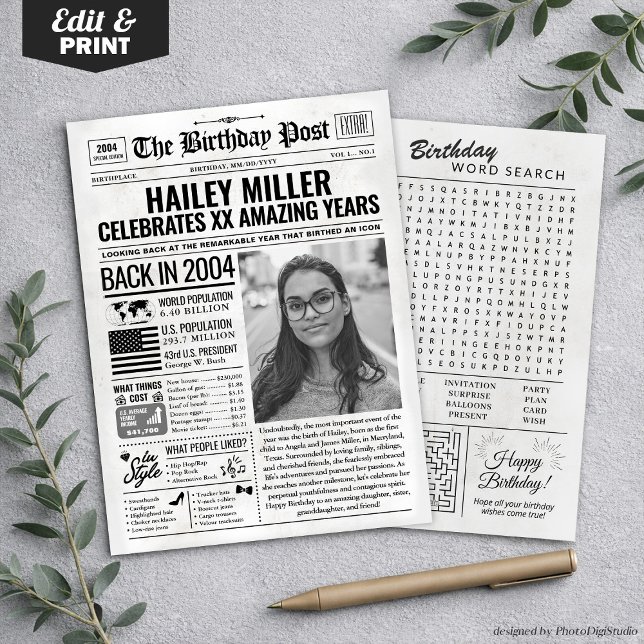 Cartes Pour Fêtes Annuelles Custom Back in 2004 Newspaper Birthday Card, Trend (Custom Back in 2004 Newspaper Birthday Card, Trend Holiday Card)