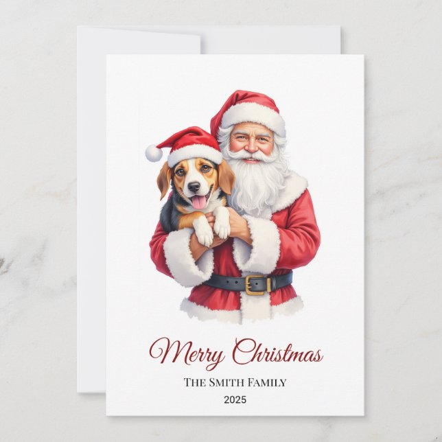 Cartes Pour Fêtes Annuelles Custom Beagle Dog Santa Claus Christmas (Devant)