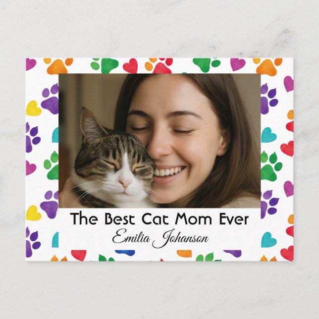 Cartes Pour Fêtes Annuelles Custom Best Cat Mom Ever Photo Postcard (Devant)