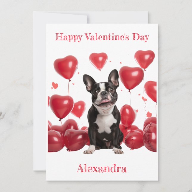 Cartes Pour Fêtes Annuelles Custom Boston Terrier Red Hearts Balloon Valentine (Devant)