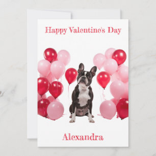 Cartes Pour Fêtes Annuelles Custom Boston Terrier Rouge rose Ballons Valentine