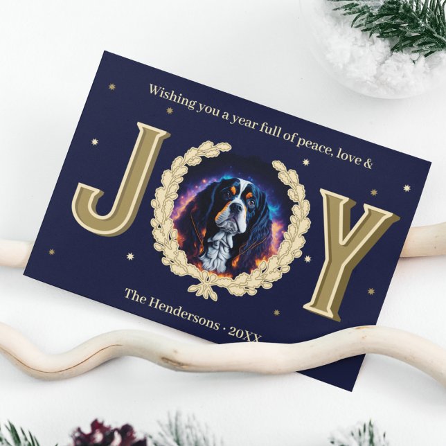 Cartes Pour Fêtes Annuelles Custom Charles Spaniel Chien Marine Gold Joie Noël (Custom Charles Spaniel Dog Navy Gold Joy Christmas Holiday Card
)