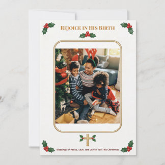 Cartes Pour Fêtes Annuelles Custom Christian Christmas with Holly and Cross