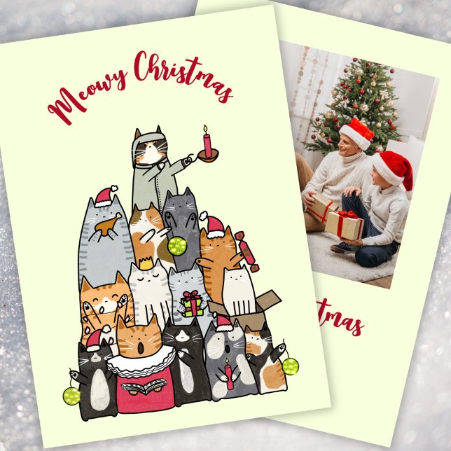 Cartes Pour Fêtes Annuelles Custom Cute Meowy Christmas Cartoon Cats Photo (Créateur téléchargé)