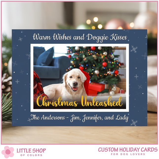 Cartes Pour Fêtes Annuelles Custom Dog Photo Christmas Unleashed (Créateur téléchargé)