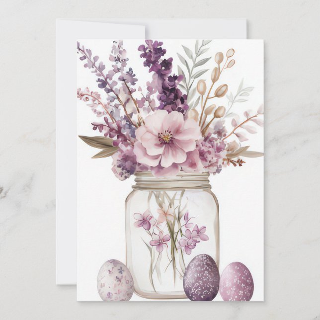 Cartes Pour Fêtes Annuelles Custom Easter Card with Easter Eggs and Flowers (Devant)