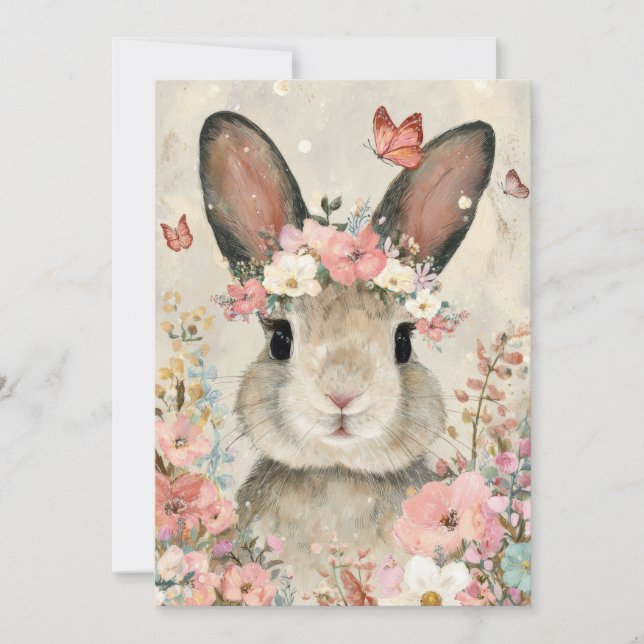 Cartes Pour Fêtes Annuelles Custom Easter Card with Flowers and Easter Bunny (Devant)