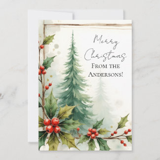 Cartes Pour Fêtes Annuelles Custom Elegant Holly Pine Christmas Card