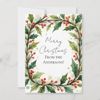 Cartes Pour Fêtes Annuelles Custom Elegant Holly Pine Christmas Card