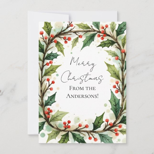 Cartes Pour Fêtes Annuelles Custom Elegant Holly Pine Christmas Card (Devant)