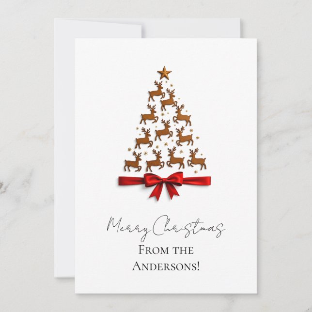 Cartes Pour Fêtes Annuelles Custom Elegant Reindeer Tree Christmas Card (Devant)
