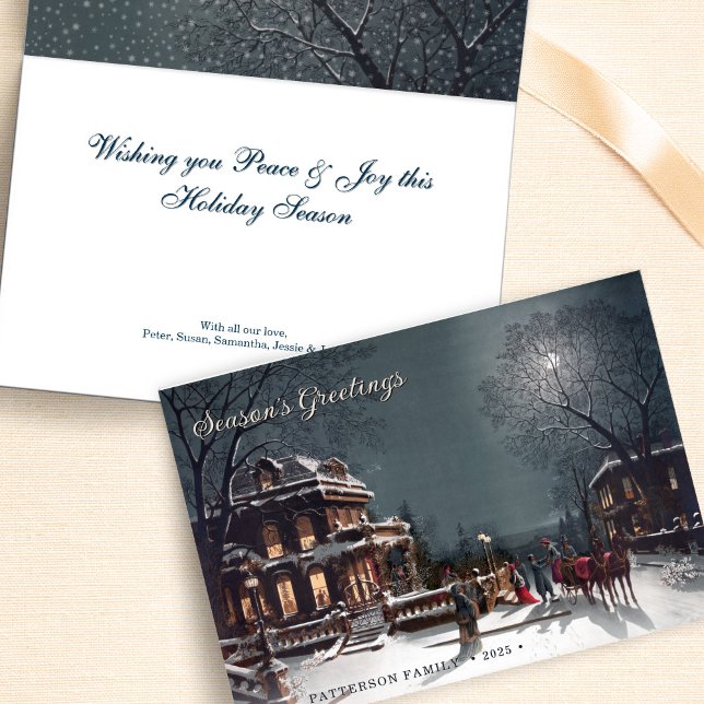 Cartes Pour Fêtes Annuelles Custom Elegant Victorian Christmas Eve Scene  (Elegant, snowy Victorian winter scene, personalizable Holiday card.)