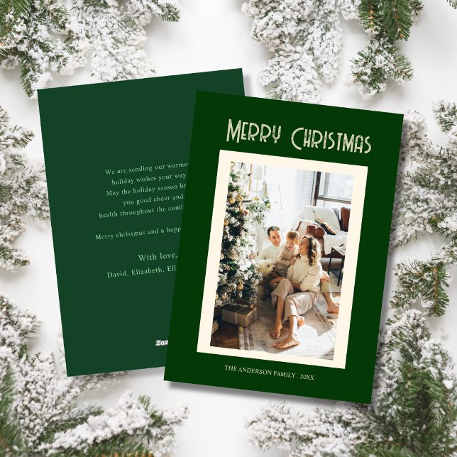 Cartes Pour Fêtes Annuelles Custom family photo green merry christmas Card (Créateur téléchargé)