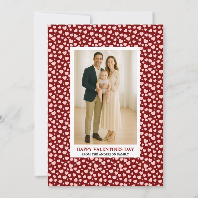 Cartes Pour Fêtes Annuelles Custom Family Photo Hearts Pattern Valentine's Day (Devant)