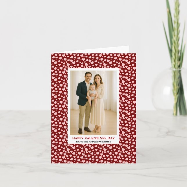 Cartes Pour Fêtes Annuelles Custom Family Photo Hearts Pattern Valentine's Day (Devant)