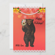 Custom Funny Modern Christmas Bear with flowers 