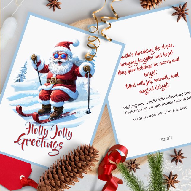 Cartes Pour Fêtes Annuelles Custom Funny Santa Claus Ski Noël (Créateur téléchargé)