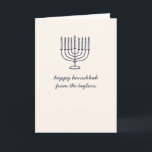 Cartes Pour Fêtes Annuelles Custom Hanukkah Menorah Minimalist Doodle Letter<br><div class="desc">This modern Hanukkah card features a clean navy line-art menorah paired with soft handwritten script for a simple, heartfelt look. The minimalist front keeps the focus on your greeting, while the inside offers space for a warm family letter, yearly update, or personal message. Designed for families who want something elegant...</div>