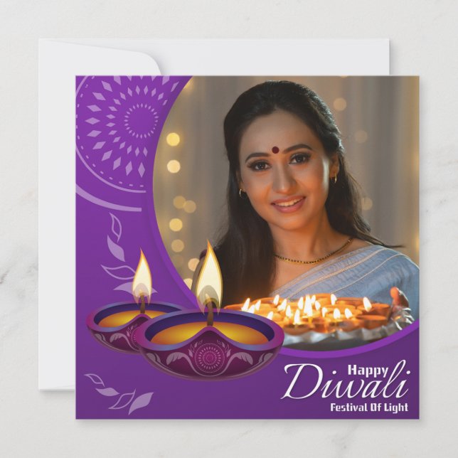 Cartes Pour Fêtes Annuelles Custom Happy Diwali Festival de lumière violet bla (Devant)