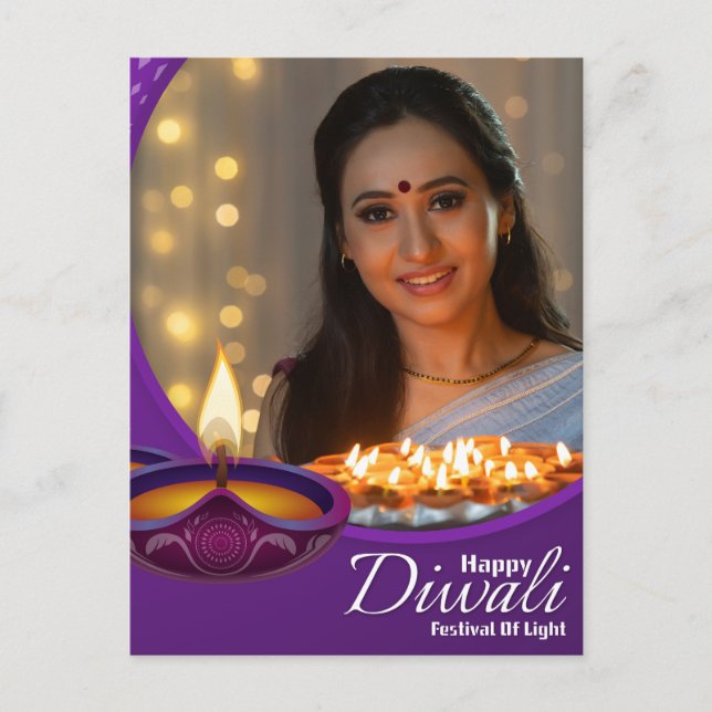 Cartes Pour Fêtes Annuelles Custom Happy Diwali Festival de lumière violet bla (Devant)