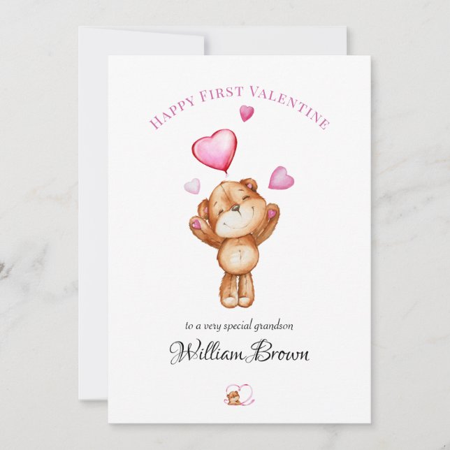 Cartes Pour Fêtes Annuelles Custom "Happy First Valentine" Teddy Bear Greeting (Devant)
