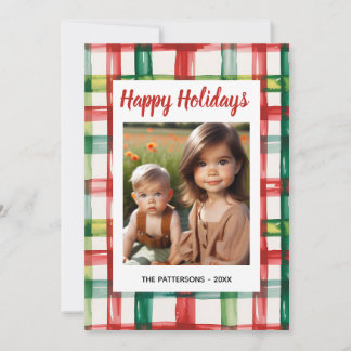 Cartes Pour Fêtes Annuelles Custom Happy Holidays Fun Plaid Red Green Photo
