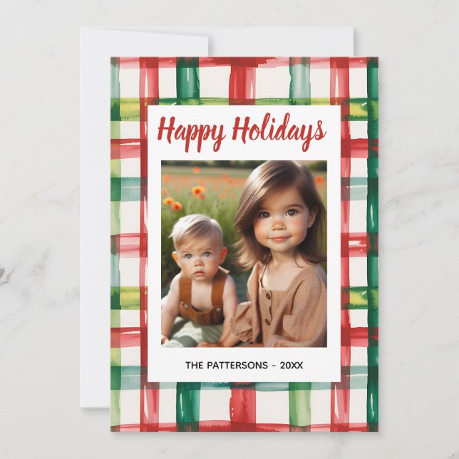 Cartes Pour Fêtes Annuelles Custom Happy Holidays Fun Plaid Red Green Photo (Devant)