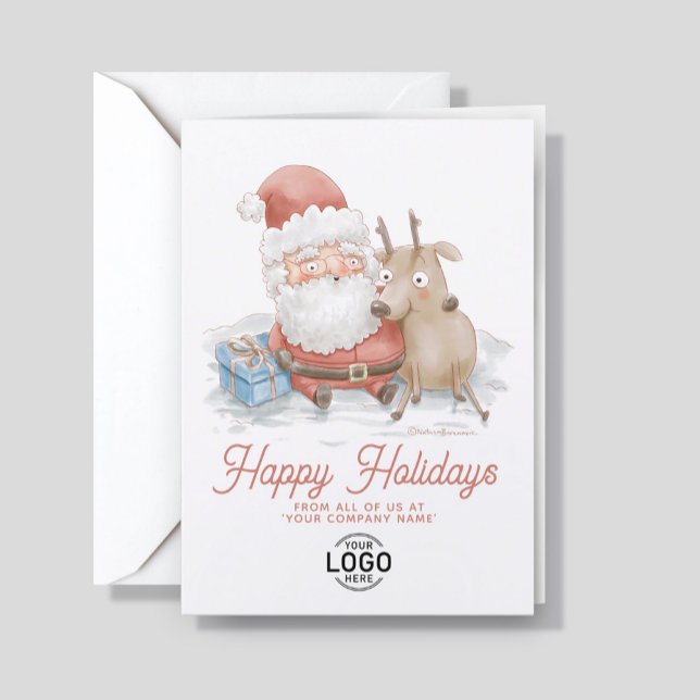 Cartes Pour Fêtes Annuelles Custom Logo Cute Sant Reindeer Friends Business (Créateur téléchargé)