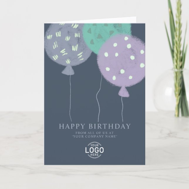 Cartes Pour Fêtes Annuelles Custom Logo Dusty Balloons Business Birthday Card (Devant)