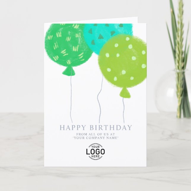 Cartes Pour Fêtes Annuelles Custom Logo Green Balloons Business Birthday Card (Devant)