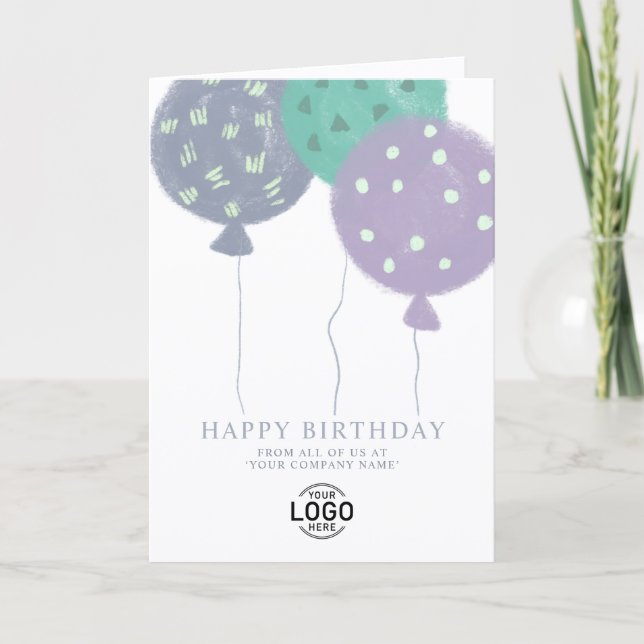 Cartes Pour Fêtes Annuelles Custom Logo Modern Balloons Business Birthday Card (Devant)