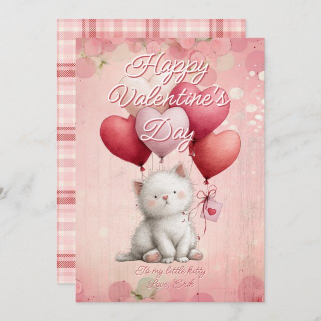 Cartes Pour Fêtes Annuelles Custom Message Cat Animal Valentines Day (Devant / Derrière)