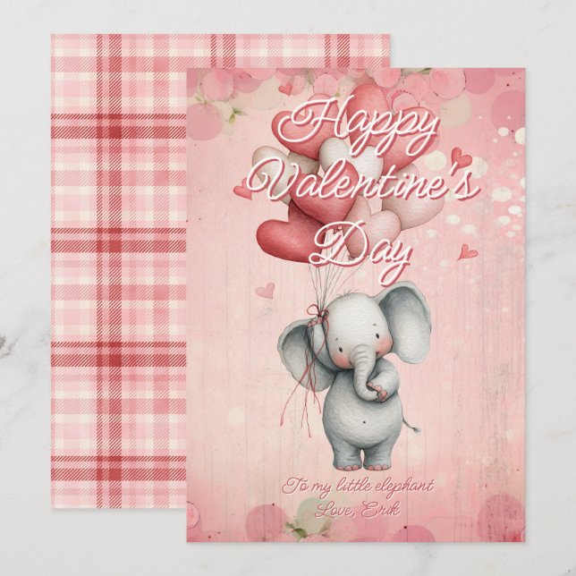 Cartes Pour Fêtes Annuelles Custom Message Elephant Animal Valentines Day (Devant / Derrière)