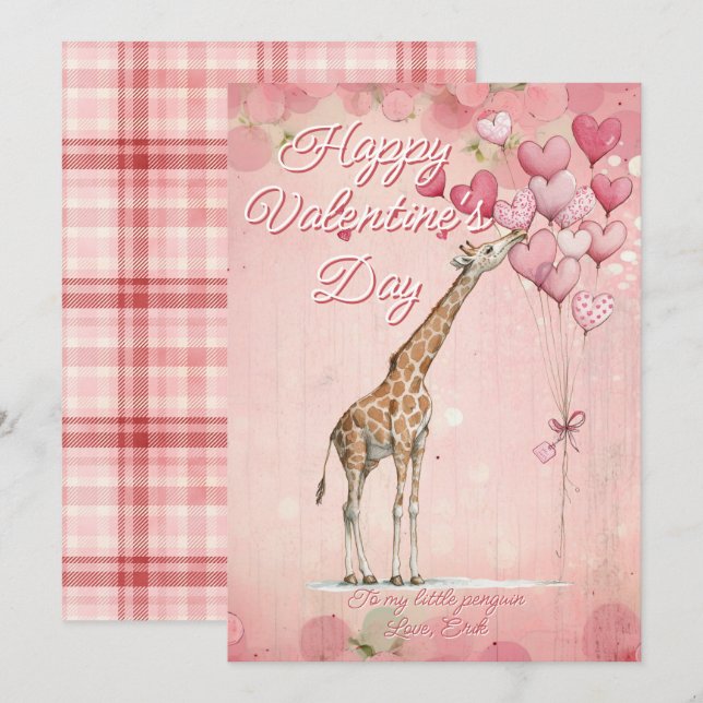 Cartes Pour Fêtes Annuelles Custom Message Giraffe Animal Valentines Day (Devant / Derrière)